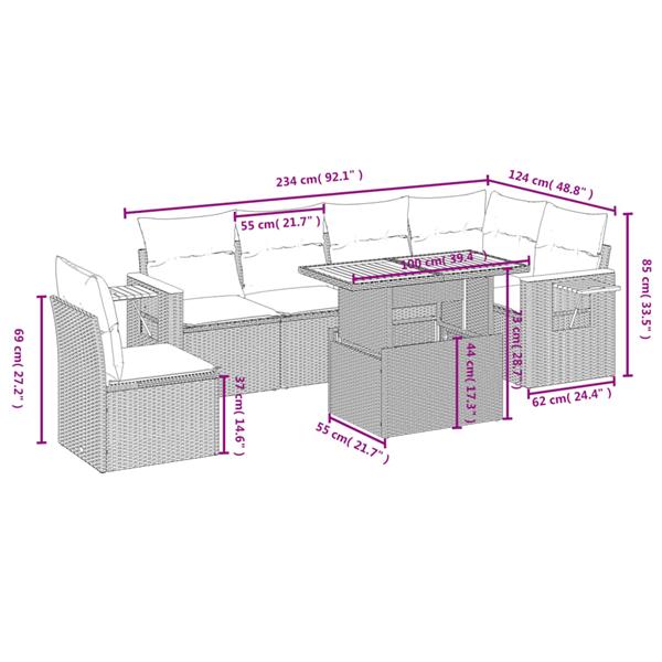 Grote foto vidaxl 7 delige loungeset met kussens poly rattan zwart tuin en terras tuinmeubelen