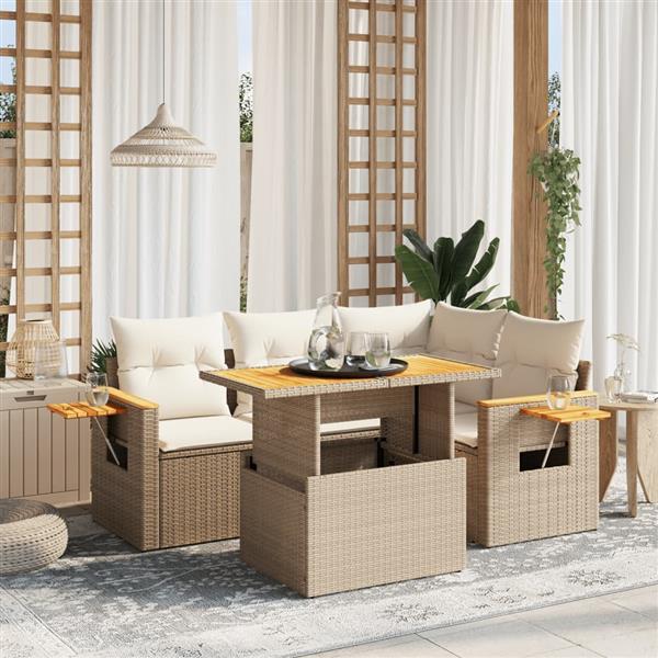 Grote foto vidaxl 5 delige loungeset met kussens poly rattan beige tuin en terras tuinmeubelen