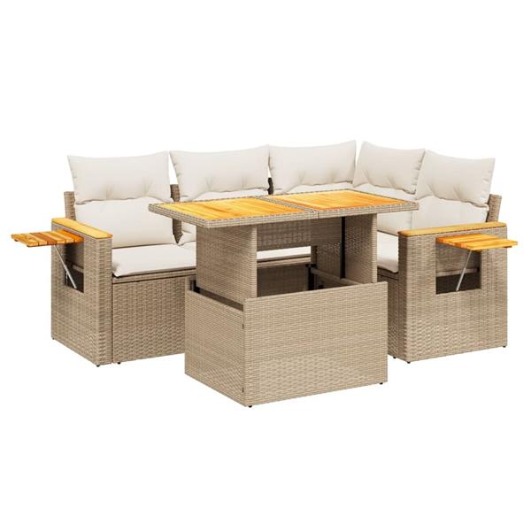 Grote foto vidaxl 5 delige loungeset met kussens poly rattan beige tuin en terras tuinmeubelen