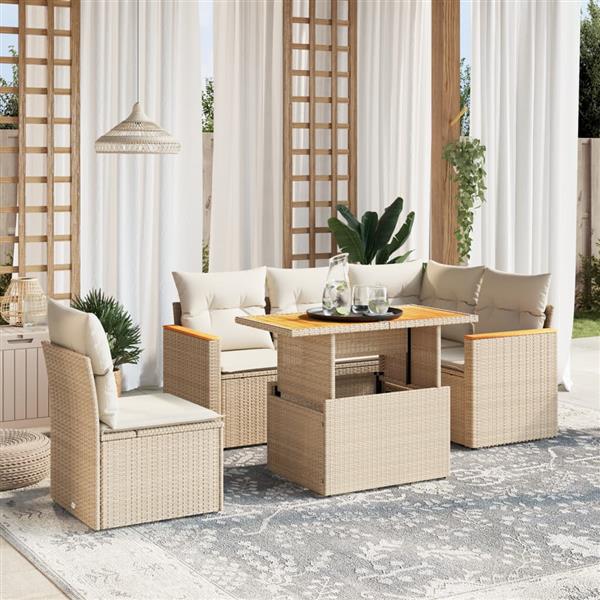 Grote foto vidaxl 6 delige loungeset met kussens poly rattan beige tuin en terras tuinmeubelen