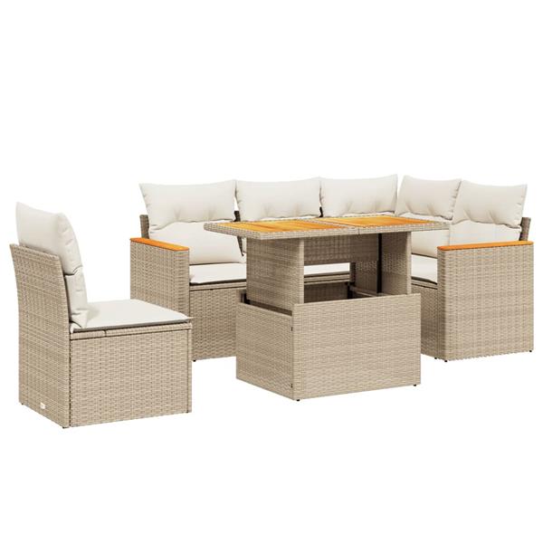 Grote foto vidaxl 6 delige loungeset met kussens poly rattan beige tuin en terras tuinmeubelen
