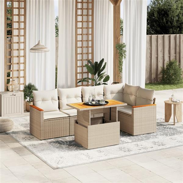 Grote foto vidaxl 6 delige loungeset met kussens poly rattan beige tuin en terras tuinmeubelen