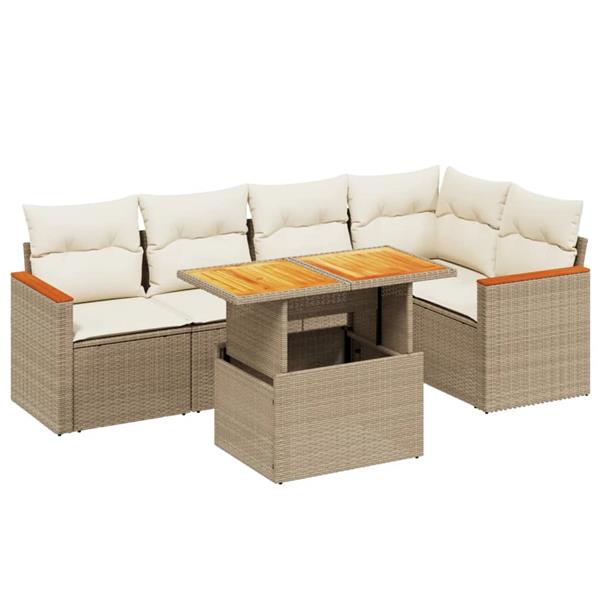 Grote foto vidaxl 6 delige loungeset met kussens poly rattan beige tuin en terras tuinmeubelen