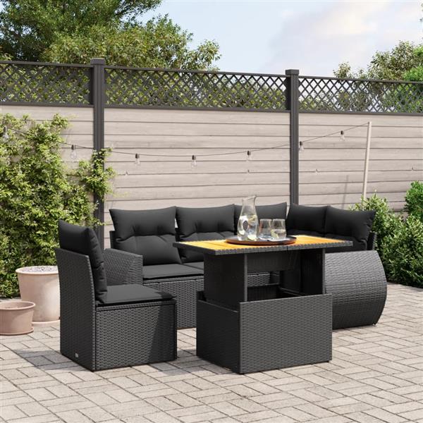 Grote foto vidaxl 6 delige loungeset met kussens poly rattan zwart tuin en terras tuinmeubelen