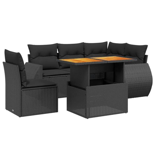 Grote foto vidaxl 6 delige loungeset met kussens poly rattan zwart tuin en terras tuinmeubelen