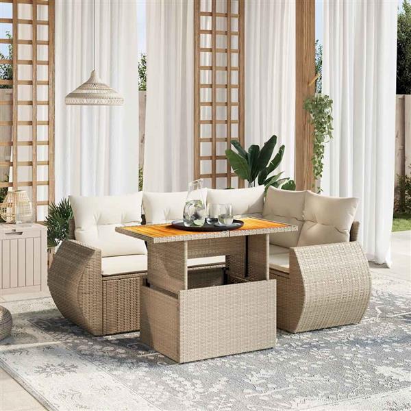 Grote foto vidaxl 5 delige loungeset met kussens poly rattan beige tuin en terras tuinmeubelen