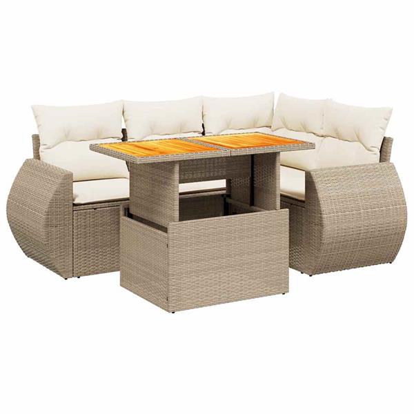 Grote foto vidaxl 5 delige loungeset met kussens poly rattan beige tuin en terras tuinmeubelen