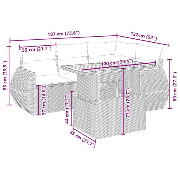 Grote foto vidaxl 5 delige loungeset met kussens poly rattan beige tuin en terras tuinmeubelen