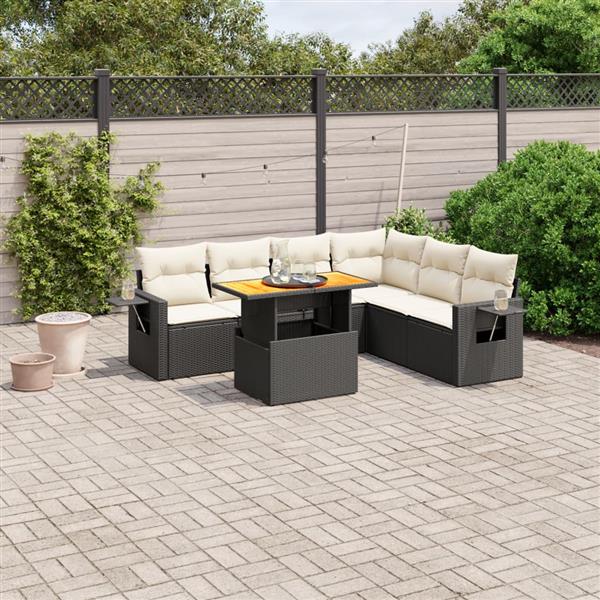 Grote foto vidaxl 7 delige loungeset met kussens poly rattan zwart tuin en terras tuinmeubelen