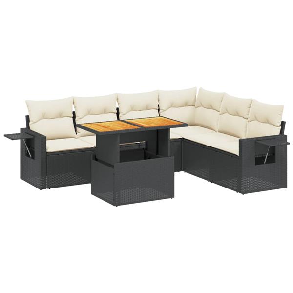 Grote foto vidaxl 7 delige loungeset met kussens poly rattan zwart tuin en terras tuinmeubelen