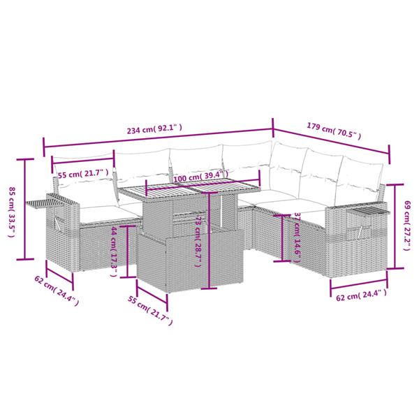 Grote foto vidaxl 7 delige loungeset met kussens poly rattan zwart tuin en terras tuinmeubelen