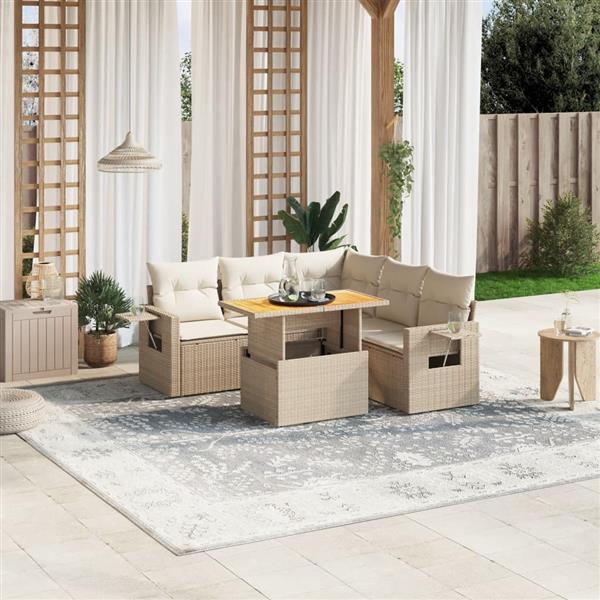 Grote foto vidaxl 6 delige loungeset met kussens poly rattan beige tuin en terras tuinmeubelen