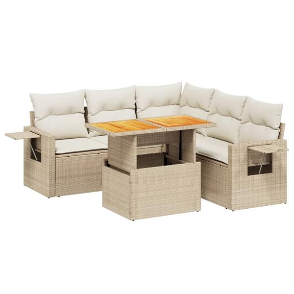 Grote foto vidaxl 6 delige loungeset met kussens poly rattan beige tuin en terras tuinmeubelen