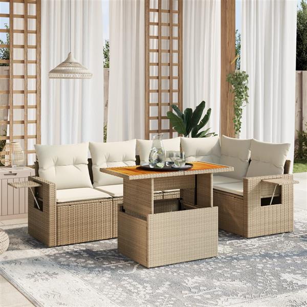 Grote foto vidaxl 6 delige loungeset met kussens poly rattan beige tuin en terras tuinmeubelen