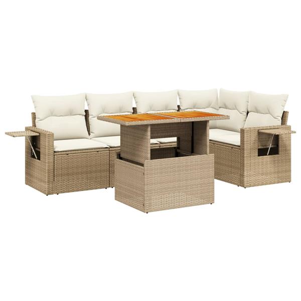 Grote foto vidaxl 6 delige loungeset met kussens poly rattan beige tuin en terras tuinmeubelen