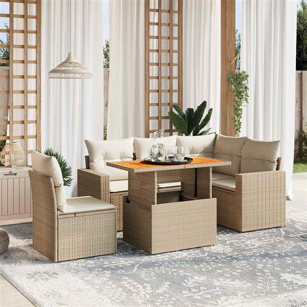 Grote foto vidaxl 6 delige loungeset met kussens poly rattan beige tuin en terras tuinmeubelen
