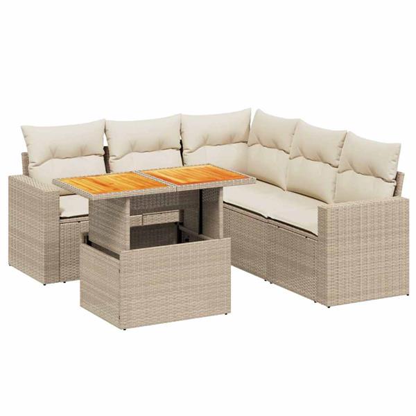 Grote foto vidaxl 6 delige loungeset met kussens poly rattan beige tuin en terras tuinmeubelen