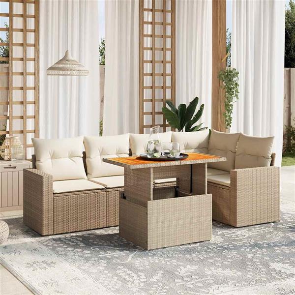 Grote foto vidaxl 6 delige loungeset met kussens poly rattan beige tuin en terras tuinmeubelen