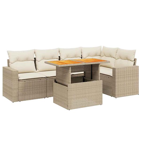 Grote foto vidaxl 6 delige loungeset met kussens poly rattan beige tuin en terras tuinmeubelen