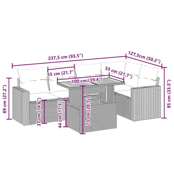 Grote foto vidaxl 6 delige loungeset met kussens poly rattan beige tuin en terras tuinmeubelen