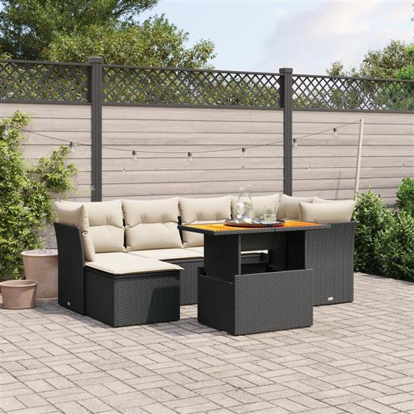 Grote foto vidaxl 7 delige loungeset met kussens poly rattan zwart tuin en terras tuinmeubelen