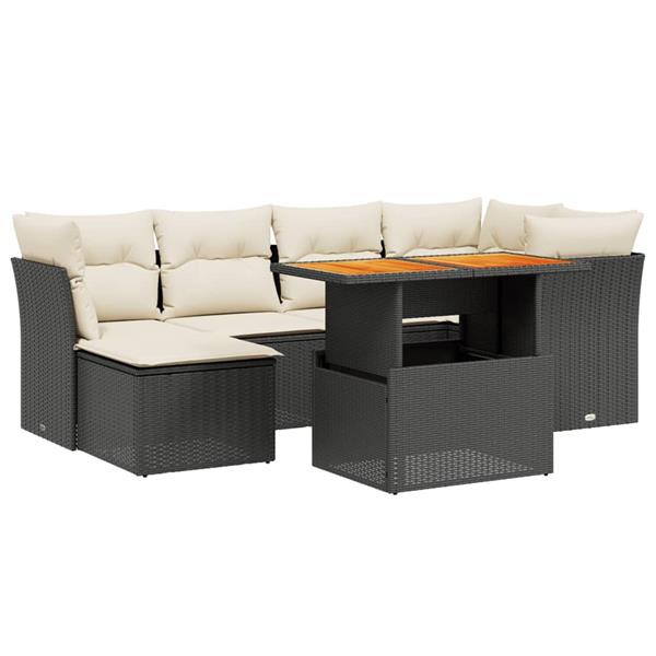 Grote foto vidaxl 7 delige loungeset met kussens poly rattan zwart tuin en terras tuinmeubelen