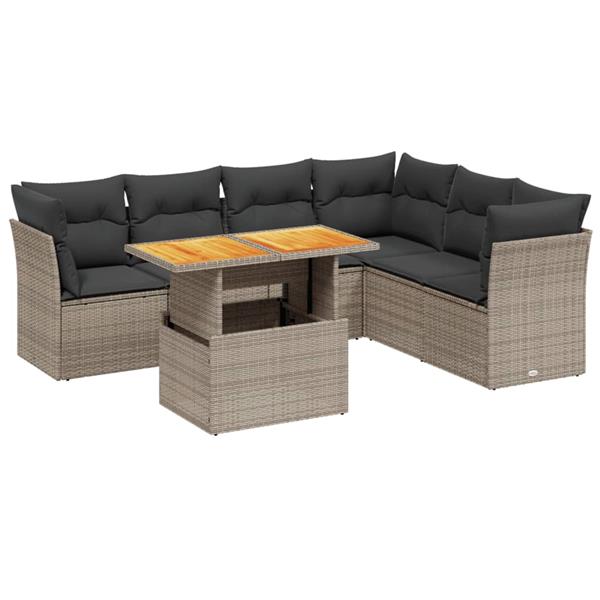 Grote foto vidaxl 7 delige loungeset met kussens poly rattan grijs tuin en terras tuinmeubelen