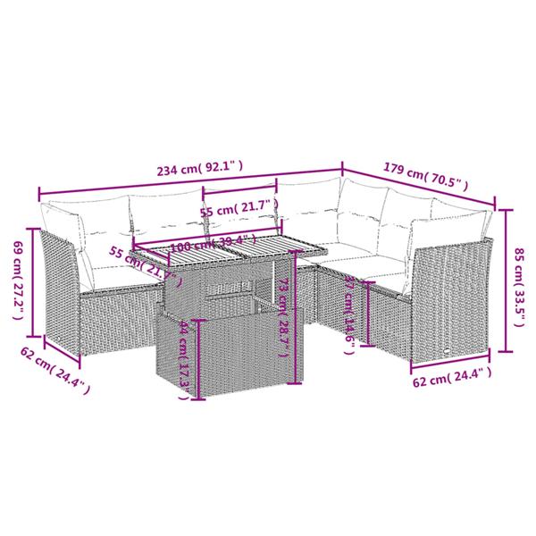 Grote foto vidaxl 7 delige loungeset met kussens poly rattan grijs tuin en terras tuinmeubelen