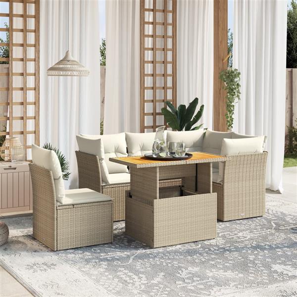 Grote foto vidaxl 5 delige loungeset met kussens poly rattan beige tuin en terras tuinmeubelen