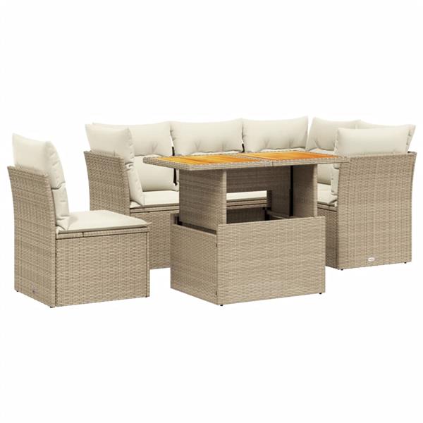 Grote foto vidaxl 5 delige loungeset met kussens poly rattan beige tuin en terras tuinmeubelen