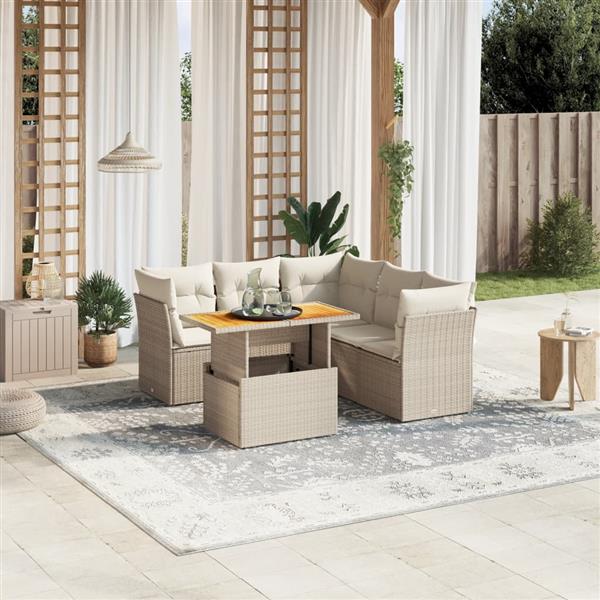 Grote foto vidaxl 5 delige loungeset met kussens poly rattan beige tuin en terras tuinmeubelen