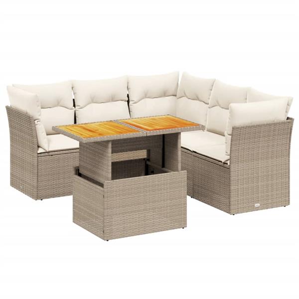 Grote foto vidaxl 5 delige loungeset met kussens poly rattan beige tuin en terras tuinmeubelen