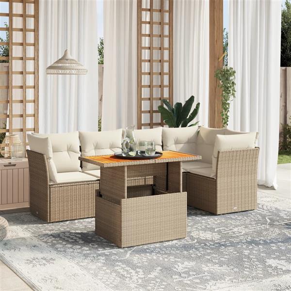 Grote foto vidaxl 5 delige loungeset met kussens poly rattan beige tuin en terras tuinmeubelen