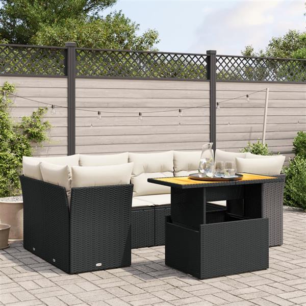 Grote foto vidaxl 7 delige loungeset met kussens poly rattan zwart tuin en terras tuinmeubelen