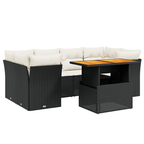 Grote foto vidaxl 7 delige loungeset met kussens poly rattan zwart tuin en terras tuinmeubelen