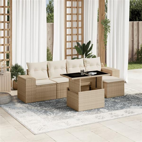 Grote foto vidaxl 6 delige loungeset met kussens poly rattan beige tuin en terras tuinmeubelen