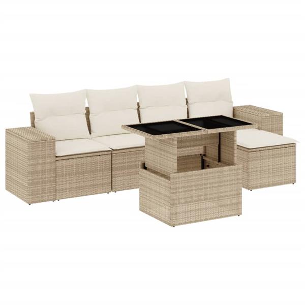 Grote foto vidaxl 6 delige loungeset met kussens poly rattan beige tuin en terras tuinmeubelen