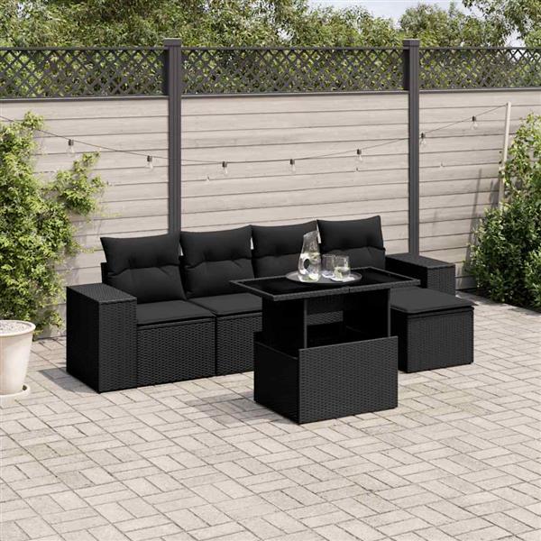 Grote foto vidaxl 6 delige loungeset met kussens poly rattan zwart tuin en terras tuinmeubelen