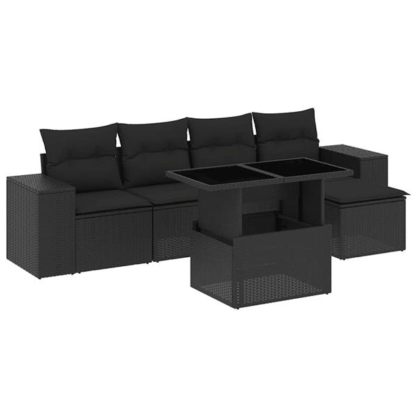 Grote foto vidaxl 6 delige loungeset met kussens poly rattan zwart tuin en terras tuinmeubelen