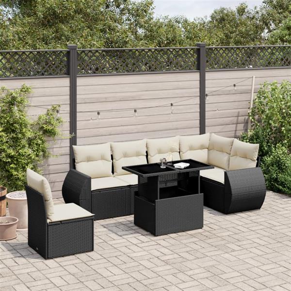 Grote foto vidaxl 7 delige loungeset met kussens poly rattan zwart tuin en terras tuinmeubelen