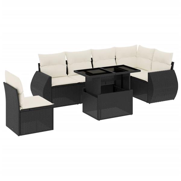 Grote foto vidaxl 7 delige loungeset met kussens poly rattan zwart tuin en terras tuinmeubelen