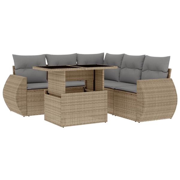 Grote foto vidaxl 6 delige loungeset met kussens poly rattan beige tuin en terras tuinmeubelen