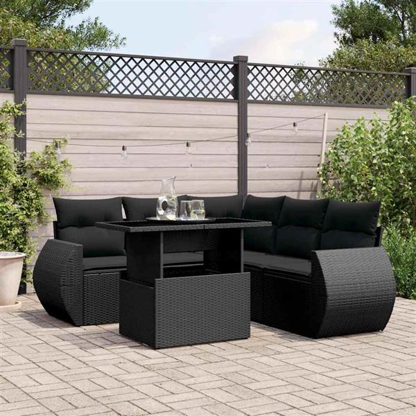 Grote foto vidaxl 6 delige loungeset met kussens poly rattan zwart tuin en terras tuinmeubelen
