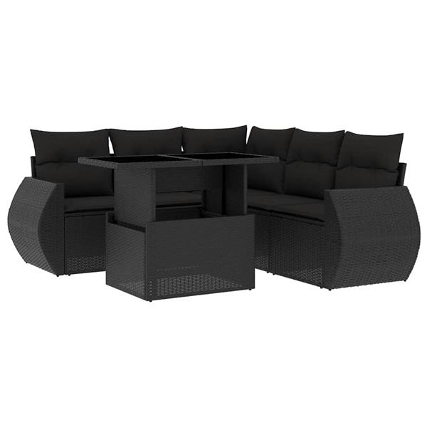 Grote foto vidaxl 6 delige loungeset met kussens poly rattan zwart tuin en terras tuinmeubelen