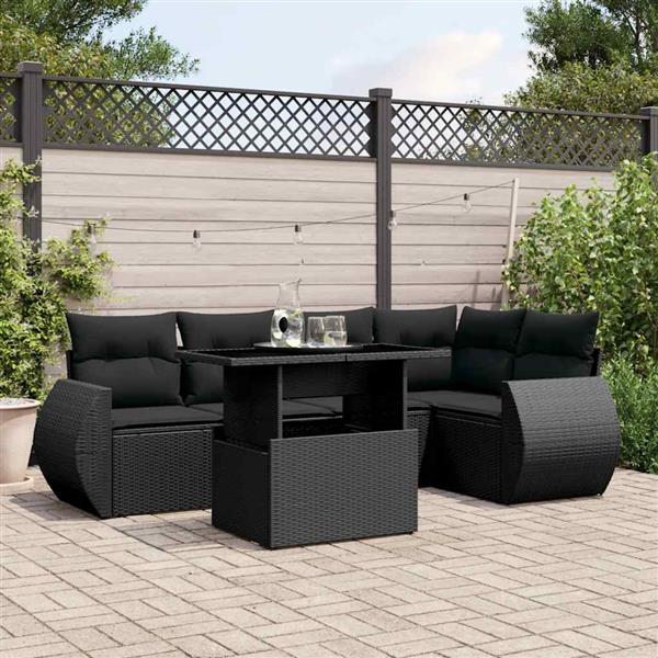 Grote foto vidaxl 6 delige loungeset met kussens poly rattan zwart tuin en terras tuinmeubelen