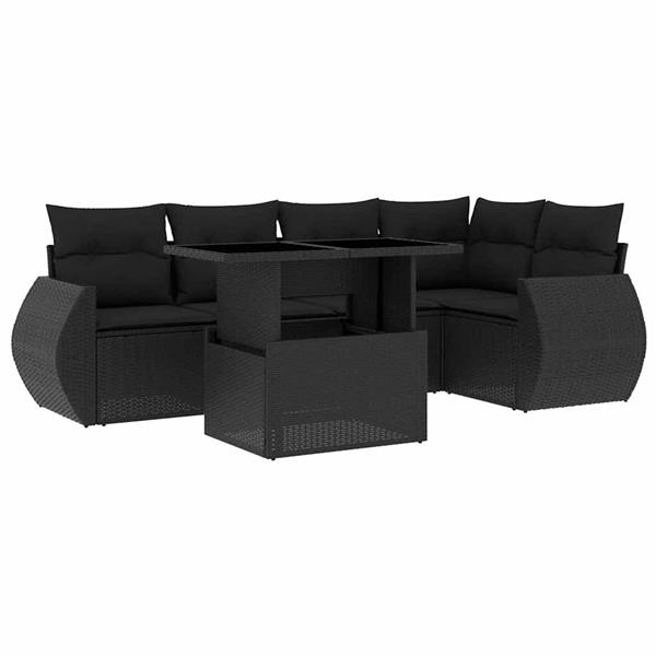 Grote foto vidaxl 6 delige loungeset met kussens poly rattan zwart tuin en terras tuinmeubelen