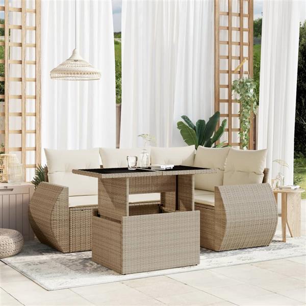 Grote foto vidaxl 5 delige loungeset met kussens poly rattan beige tuin en terras tuinmeubelen
