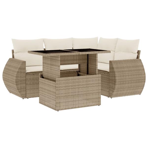 Grote foto vidaxl 5 delige loungeset met kussens poly rattan beige tuin en terras tuinmeubelen