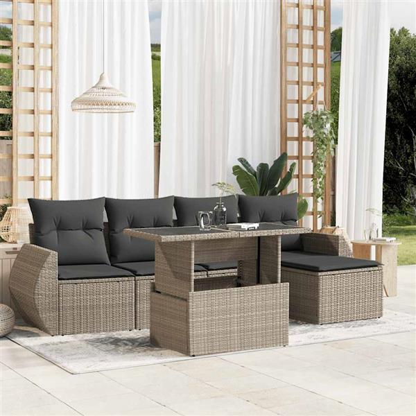 Grote foto vidaxl 6 delige loungeset met kussens poly rattan lichtgrijs tuin en terras tuinmeubelen