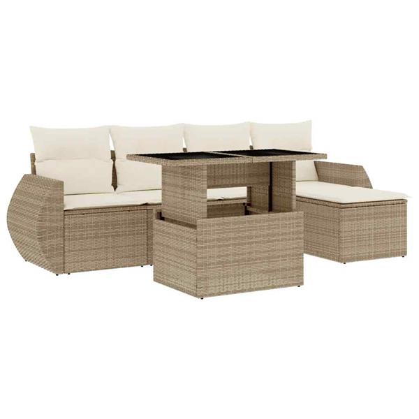 Grote foto vidaxl 6 delige loungeset met kussens poly rattan beige tuin en terras tuinmeubelen
